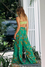 Printed Women's Loose Beach Wide Leg Lace-up Trousers