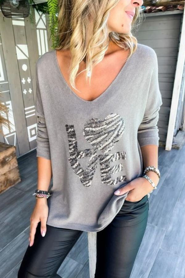 Sequined Love Patchwork Pullover