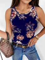 Casual Round Neck Flower Print Vest