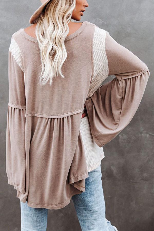 Contrast Thermal Knit Babydoll Top