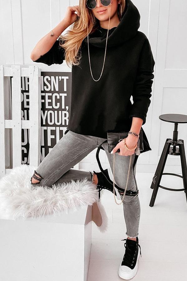Solid Color Design Hooded Sweatshirt