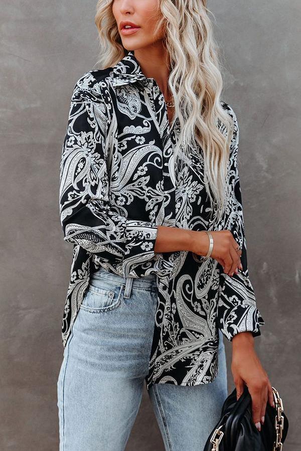 Lola Satin Paisley Button Down Blouse