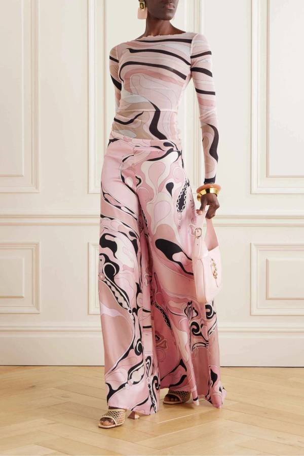 Retro Abstract Floral Print Wide-leg Pants