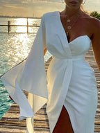 One Shoulder Ruched Irregular Sleeve Party Dress