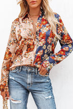 Floral long sleeve women's Lapel button shirt