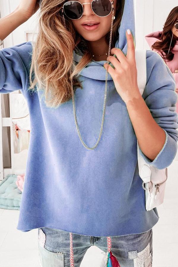 Solid Color Design Hooded Sweatshirt