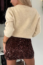 Polished Uptown Velvet Sequin High Rise Elastic Waist Mini Skirt