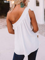Solid One-shoulder Straps Loose Top