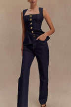 Stassi Denim High Waist Pocketed Straight Leg Jeans