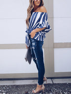 Off-the-shpulder Striped Loose Chiffon Top