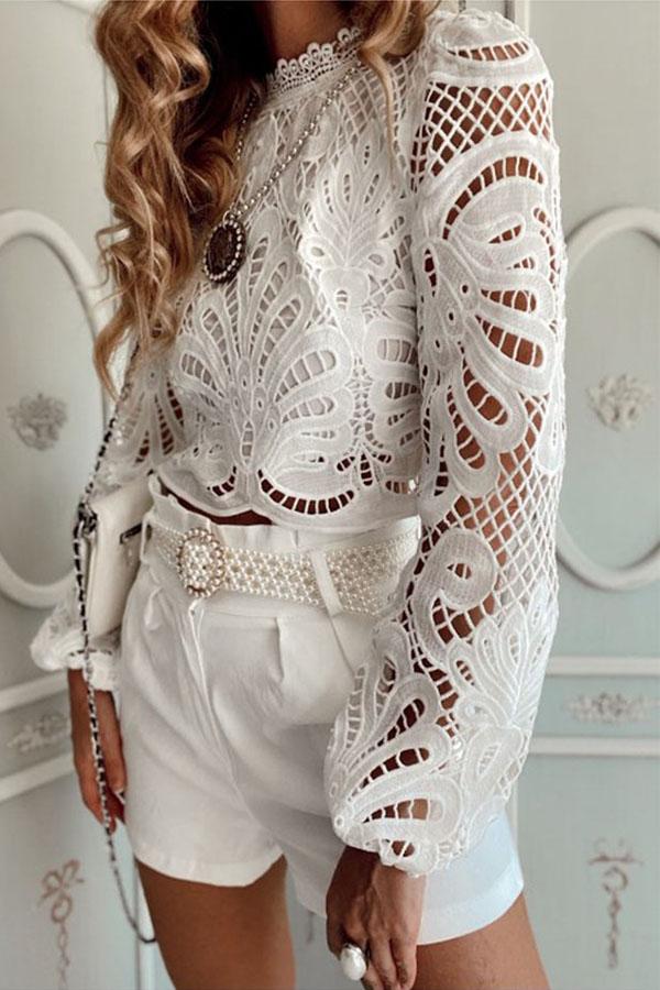 Lace Cut-out Long-sleeved Shirt