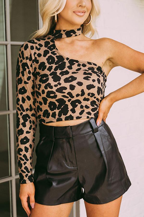 Leopard Choker Neck Cut Out Top