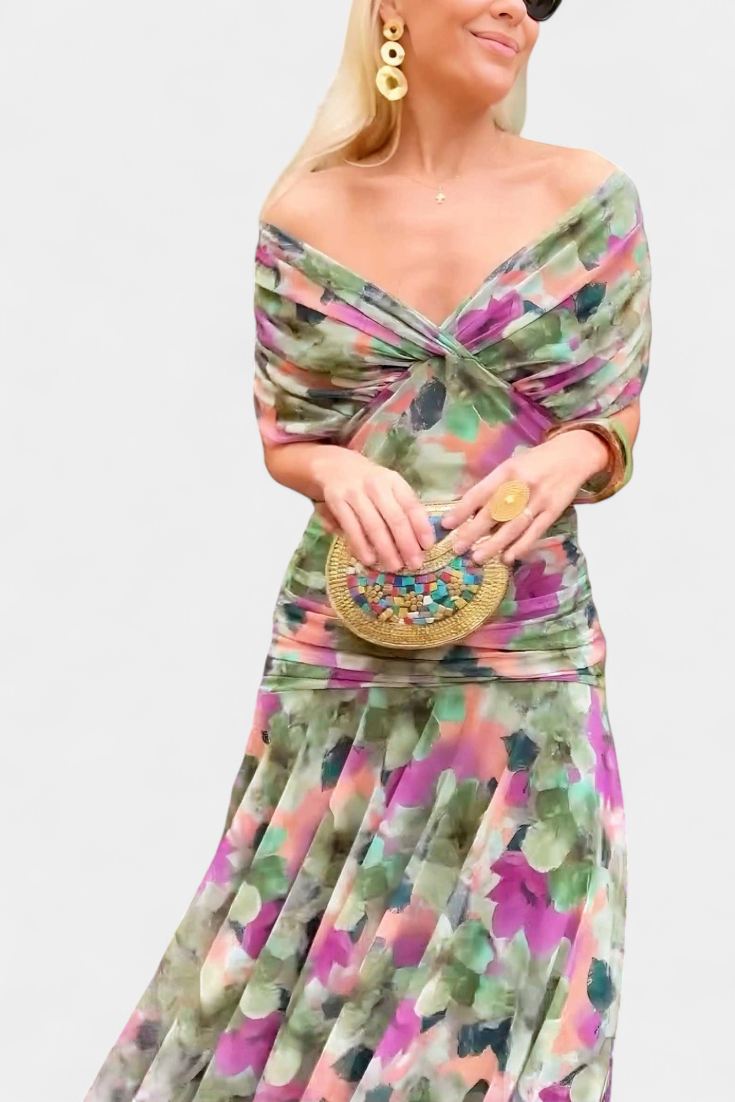 Camille |  Long floral dress with Belly Cover